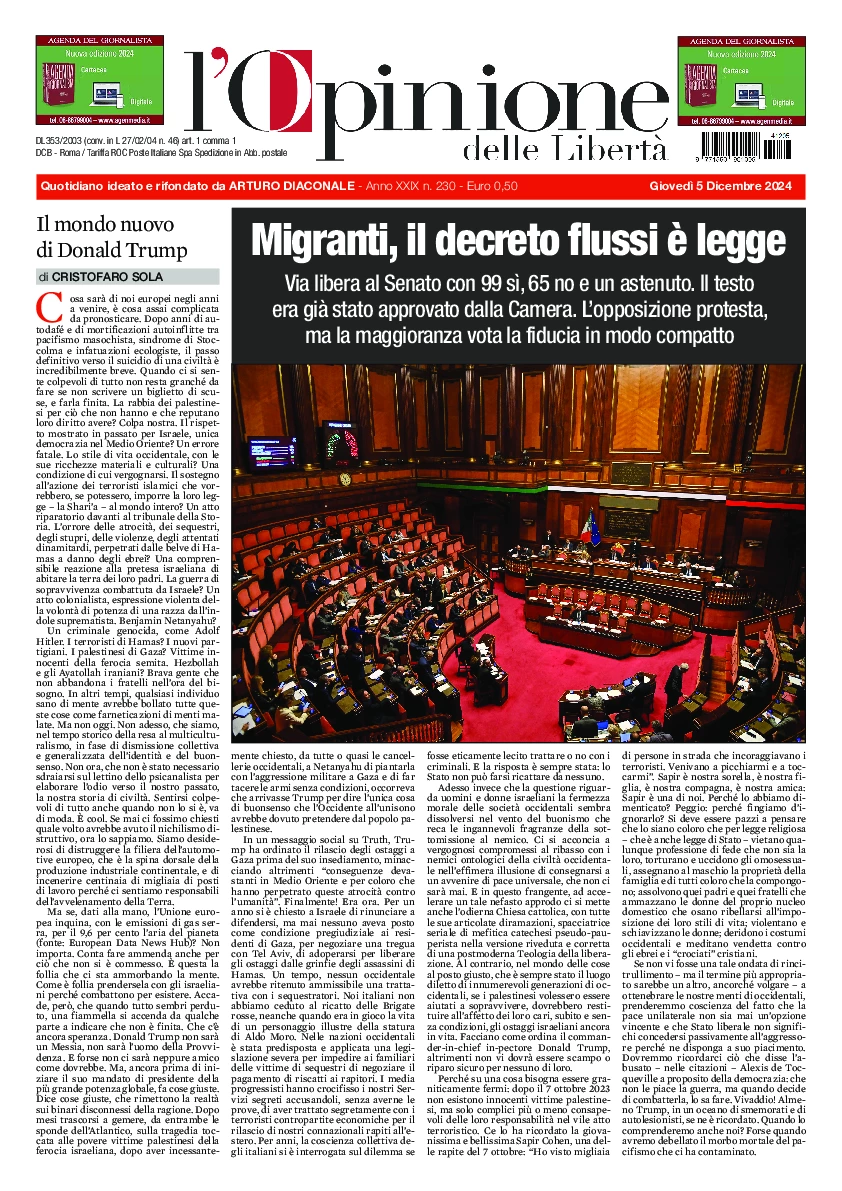 Prima-pagina-opinione della liberta-edizione-di-oggi-2024-12-05